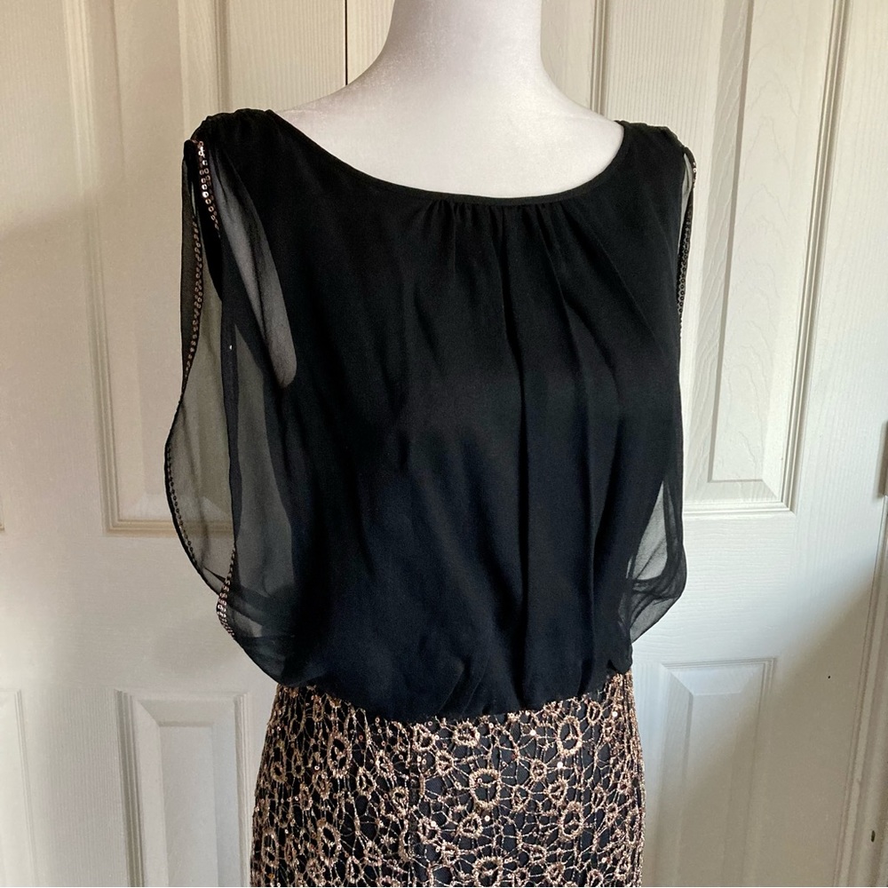 NWT Aidan Mattox silk maxi Dress beautiful gold beading embroidery sz 4 - Picture 8 of 16